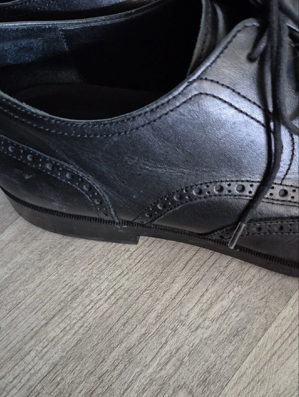 Cole Haan Black Leather Wingtip Oxford Shoes
